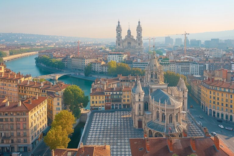 Alt d'image: "Vue panoramique de Lyon mettant en évidence les quartiers stratégiques pour l'investissement immobilier dans la capitale des Gaules.